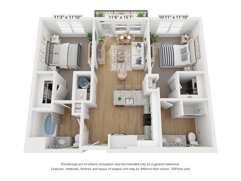 Floor plan image of B1, 2-bedroom apartment